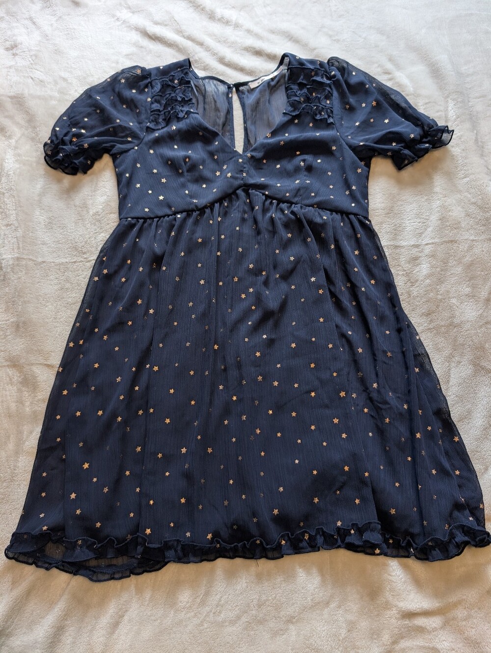 Francescas Collection - Mi Ami Navy Blue & Gold Stars Babydoll Dress Medium - Picture 3 of 6